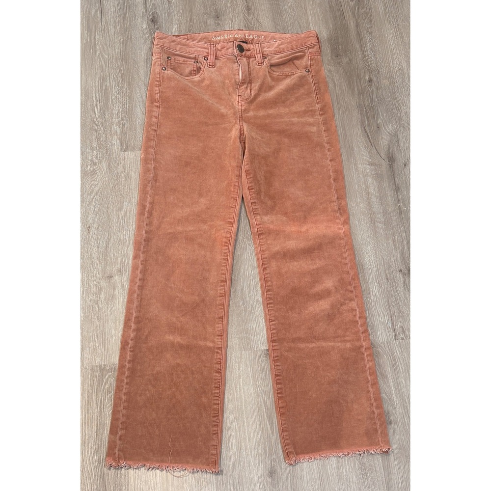 American Eagle Hi-Rise Crop Flare Corduroy Pants Pink‎ Terracotta Womens 4 Reg